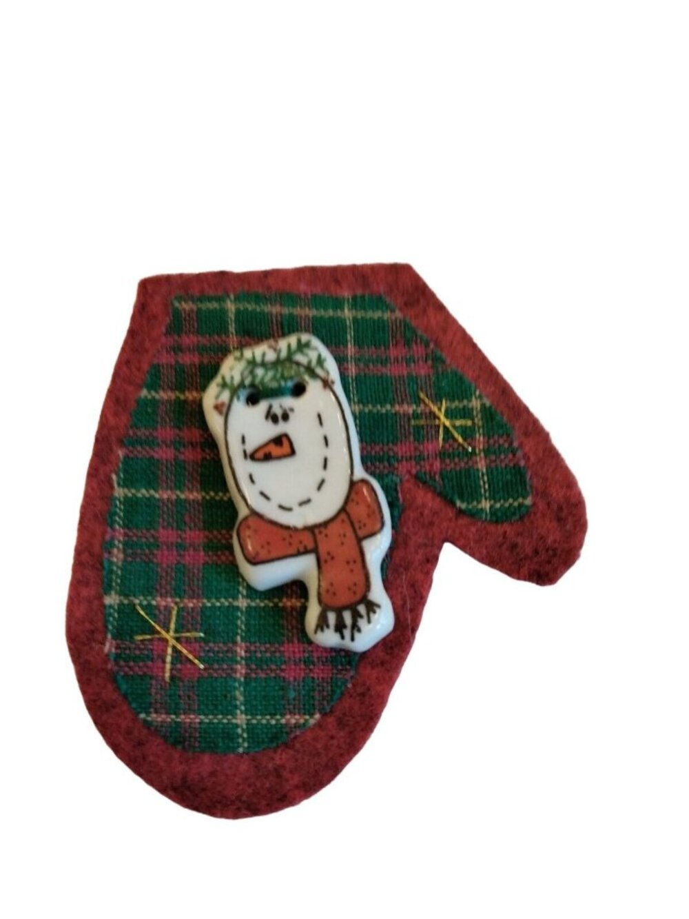 Snowman Mitten Pin Handcrafted Holiday Christmas Jewelry